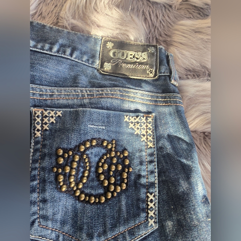 GUESS Women's Blue Embellished Denim Jeans